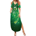 Aotearoa New Zealand New Year Summer Maxi Dress Tribal Koru Tattoo Green Galaxy Maori Silver Fern