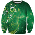 Aotearoa New Zealand New Year Sweatshirt Tribal Koru Tattoo Green Galaxy Maori Silver Fern