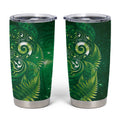 Aotearoa New Zealand New Year Tumbler Cup Tribal Koru Tattoo Green Galaxy Maori Silver Fern