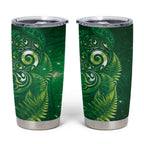 Aotearoa New Zealand New Year Tumbler Cup Tribal Koru Tattoo Green Galaxy Maori Silver Fern