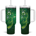 Aotearoa New Zealand New Year Tumbler With Handle Tribal Koru Tattoo Green Galaxy Maori Silver Fern