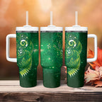 Aotearoa New Zealand New Year Tumbler With Handle Tribal Koru Tattoo Green Galaxy Maori Silver Fern