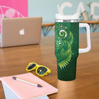 Aotearoa New Zealand New Year Tumbler With Handle Tribal Koru Tattoo Green Galaxy Maori Silver Fern