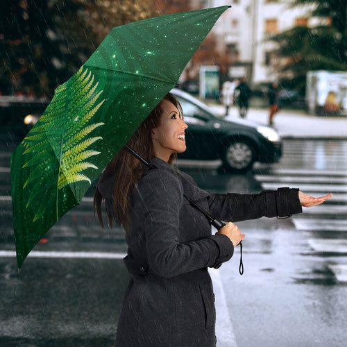 Aotearoa New Zealand New Year Umbrella Tribal Koru Tattoo Green Galaxy Maori Silver Fern