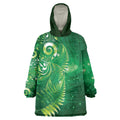 Aotearoa New Zealand New Year Wearable Blanket Hoodie Tribal Koru Tattoo Green Galaxy Maori Silver Fern