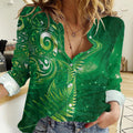 Aotearoa New Zealand New Year Women Casual Shirt Tribal Koru Tattoo Green Galaxy Maori Silver Fern