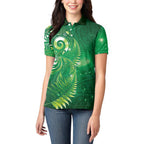 Aotearoa New Zealand New Year Women Polo Shirt Tribal Koru Tattoo Green Galaxy Maori Silver Fern