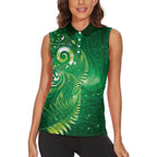 Aotearoa New Zealand New Year Women Sleeveless Polo Shirt Tribal Koru Tattoo Green Galaxy Maori Silver Fern