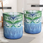Aotearoa New Zealand New Year Laundry Basket Maori Motifs with Silver Fern and Matariki Stars