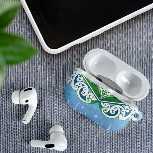 Aotearoa New Zealand New Year AirPods Case Maori Motifs with Silver Fern and Matariki Stars