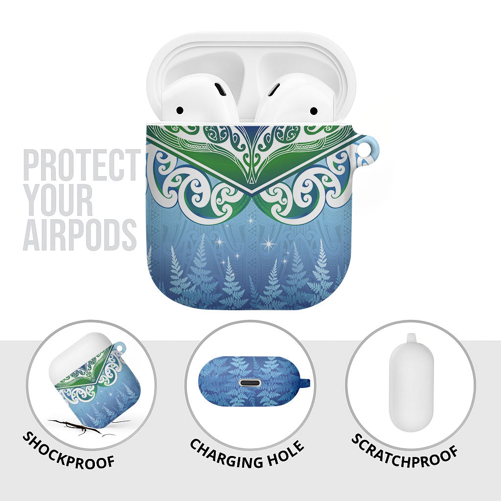 Aotearoa New Zealand New Year AirPods Case Maori Motifs with Silver Fern and Matariki Stars