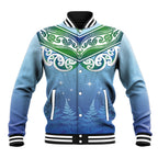 Aotearoa New Zealand New Year Baseball Jacket Maori Motifs with Silver Fern and Matariki Stars