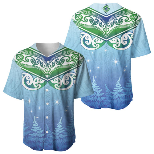 Aotearoa New Zealand New Year Baseball Jersey Maori Motifs with Silver Fern and Matariki Stars