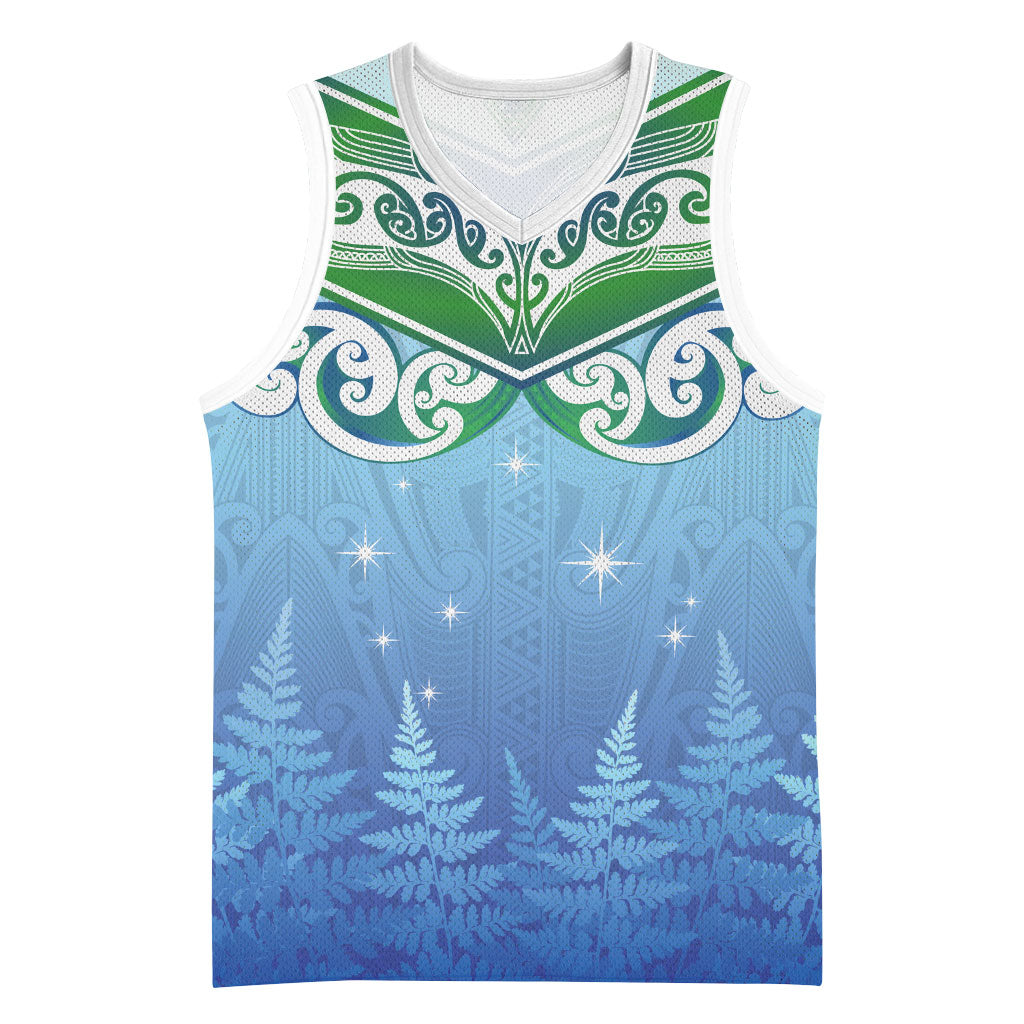 Aotearoa New Zealand New Year Basketball Jersey Maori Motifs with Silver Fern and Matariki Stars