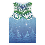 Aotearoa New Zealand New Year Basketball Jersey Maori Motifs with Silver Fern and Matariki Stars