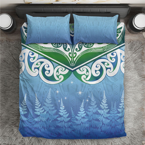 Aotearoa New Zealand New Year Bedding Set Maori Motifs with Silver Fern and Matariki Stars