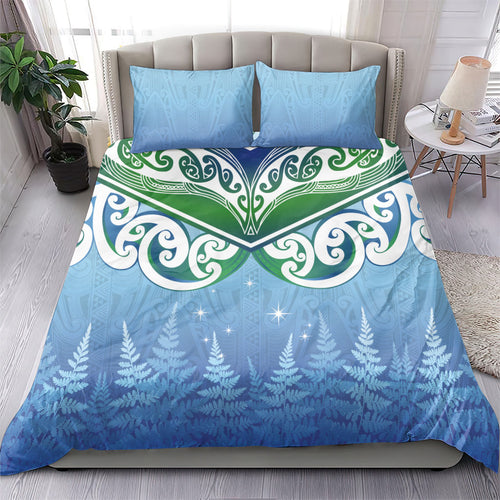 Aotearoa New Zealand New Year Bedding Set Maori Motifs with Silver Fern and Matariki Stars