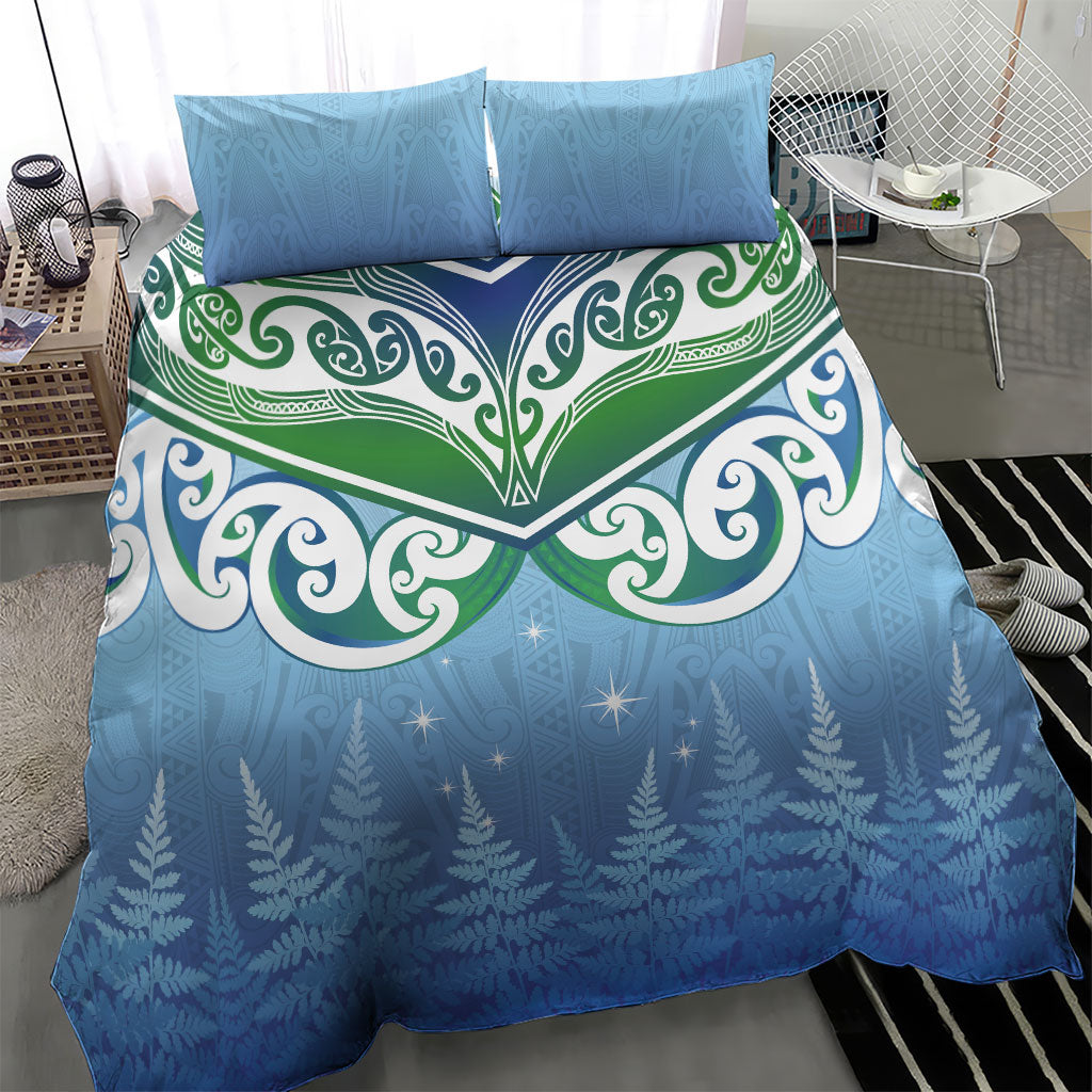 Aotearoa New Zealand New Year Bedding Set Maori Motifs with Silver Fern and Matariki Stars
