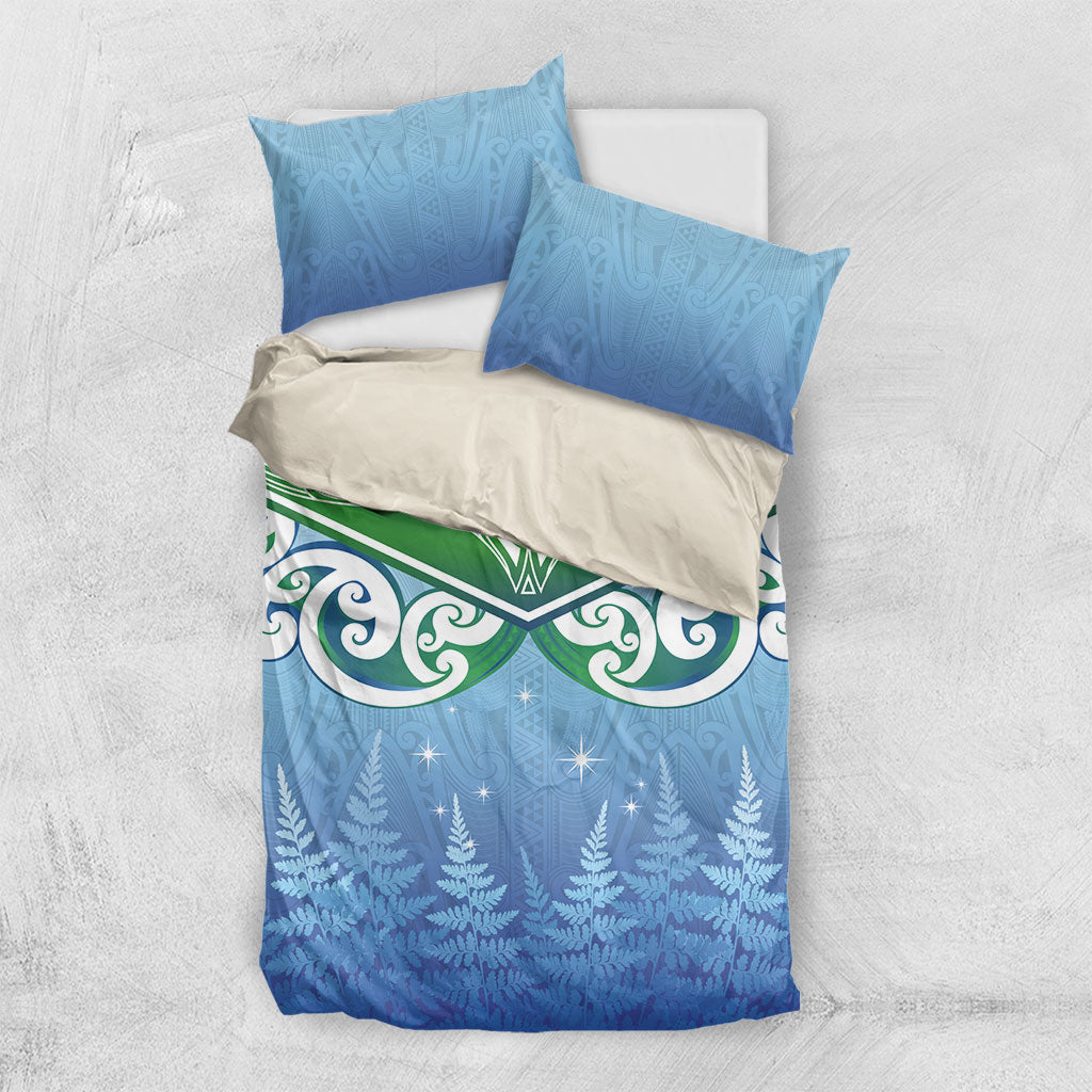 Aotearoa New Zealand New Year Bedding Set Maori Motifs with Silver Fern and Matariki Stars