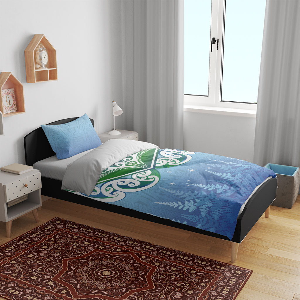 Aotearoa New Zealand New Year Bedding Set Maori Motifs with Silver Fern and Matariki Stars