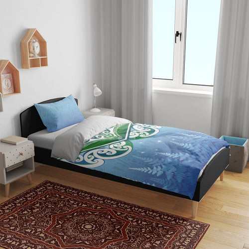 Aotearoa New Zealand New Year Bedding Set Maori Motifs with Silver Fern and Matariki Stars
