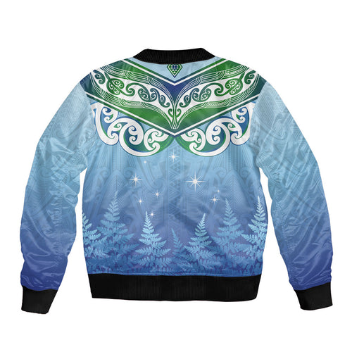 Aotearoa New Zealand New Year Bomber Jacket Maori Motifs with Silver Fern and Matariki Stars