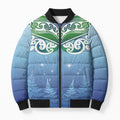 Aotearoa New Zealand New Year Bomber Puffer Jacket Maori Motifs with Silver Fern and Matariki Stars