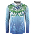 Aotearoa New Zealand New Year Button Sweatshirt Maori Motifs with Silver Fern and Matariki Stars