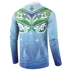 Aotearoa New Zealand New Year Button Sweatshirt Maori Motifs with Silver Fern and Matariki Stars