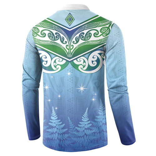 Aotearoa New Zealand New Year Button Sweatshirt Maori Motifs with Silver Fern and Matariki Stars
