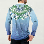 Aotearoa New Zealand New Year Button Sweatshirt Maori Motifs with Silver Fern and Matariki Stars