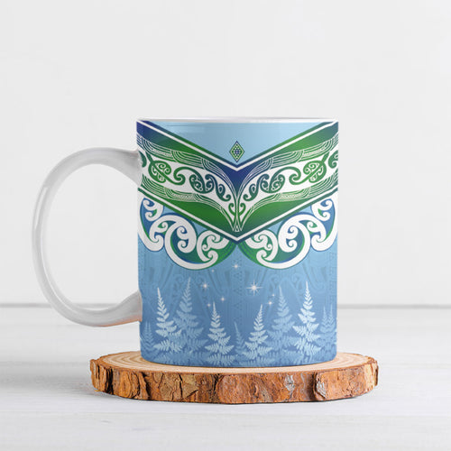 Aotearoa New Zealand New Year Ceramic Mug Maori Motifs with Silver Fern and Matariki Stars