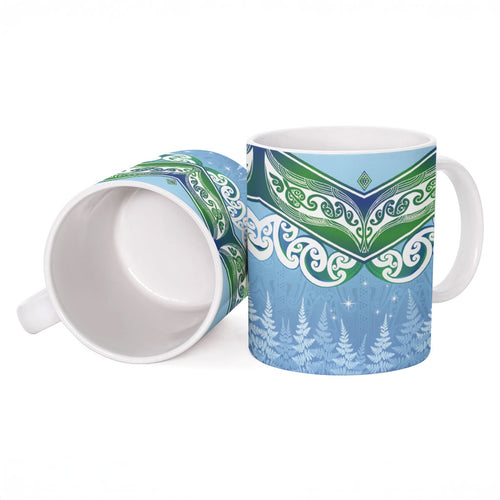 Aotearoa New Zealand New Year Ceramic Mug Maori Motifs with Silver Fern and Matariki Stars