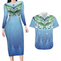 Aotearoa New Zealand New Year Couples Matching Long Sleeve Bodycon Dress and Hawaiian Shirt Maori Motifs with Silver Fern and Matariki Stars