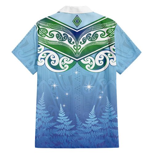 Aotearoa New Zealand New Year Family Matching Off Shoulder Maxi Dress and Hawaiian Shirt Maori Motifs with Silver Fern and Matariki Stars