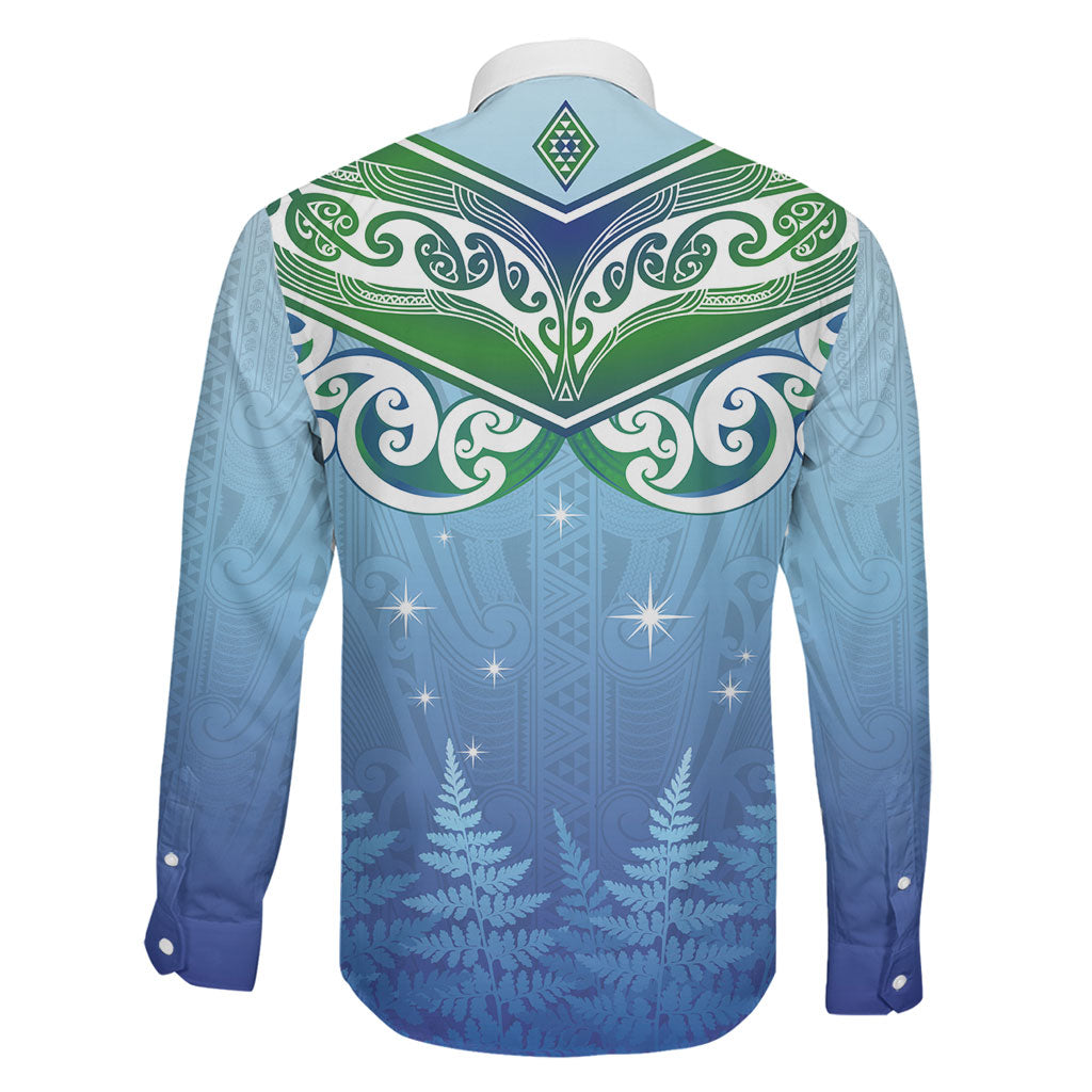 Aotearoa New Zealand New Year Family Matching Off Shoulder Short Dress and Hawaiian Shirt Maori Motifs with Silver Fern and Matariki Stars