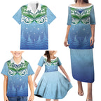 Aotearoa New Zealand New Year Family Matching Puletasi and Hawaiian Shirt Maori Motifs with Silver Fern and Matariki Stars