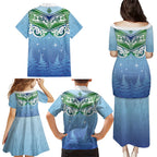 Aotearoa New Zealand New Year Family Matching Puletasi and Hawaiian Shirt Maori Motifs with Silver Fern and Matariki Stars