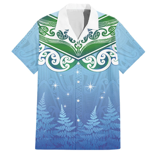 Aotearoa New Zealand New Year Family Matching Puletasi and Hawaiian Shirt Maori Motifs with Silver Fern and Matariki Stars