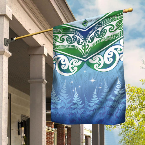 Aotearoa New Zealand New Year Garden Flag Maori Motifs with Silver Fern and Matariki Stars