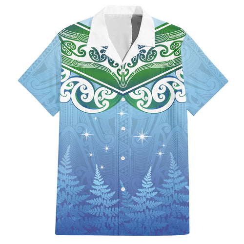 Aotearoa New Zealand New Year Hawaiian Shirt Maori Motifs with Silver Fern and Matariki Stars