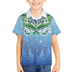 Aotearoa New Zealand New Year Hawaiian Shirt Maori Motifs with Silver Fern and Matariki Stars