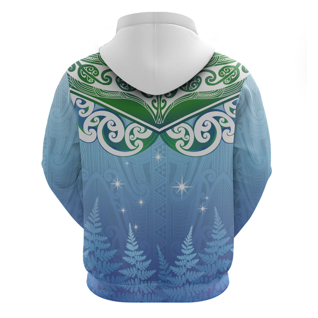 Aotearoa New Zealand New Year Hoodie Maori Motifs with Silver Fern and Matariki Stars