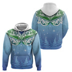 Aotearoa New Zealand New Year Hoodie Maori Motifs with Silver Fern and Matariki Stars