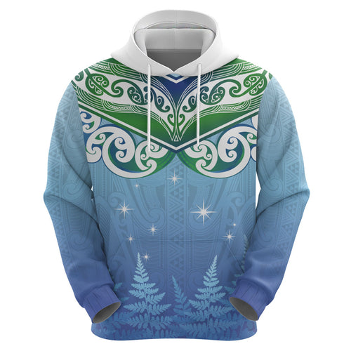 Aotearoa New Zealand New Year Hoodie Maori Motifs with Silver Fern and Matariki Stars