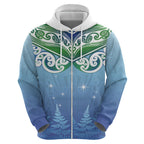 Aotearoa New Zealand New Year Hoodie Maori Motifs with Silver Fern and Matariki Stars
