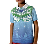 Aotearoa New Zealand New Year Kid Polo Shirt Maori Motifs with Silver Fern and Matariki Stars