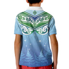 Aotearoa New Zealand New Year Kid Polo Shirt Maori Motifs with Silver Fern and Matariki Stars