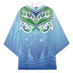 Aotearoa New Zealand New Year Kimono Maori Motifs with Silver Fern and Matariki Stars