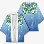Aotearoa New Zealand New Year Kimono Maori Motifs with Silver Fern and Matariki Stars
